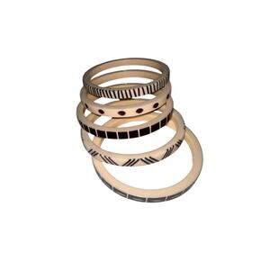 Iris Apfel & Bajalia 13 Pc Ivory Tone Tribal Resin Bangle Set Etched Geometric
